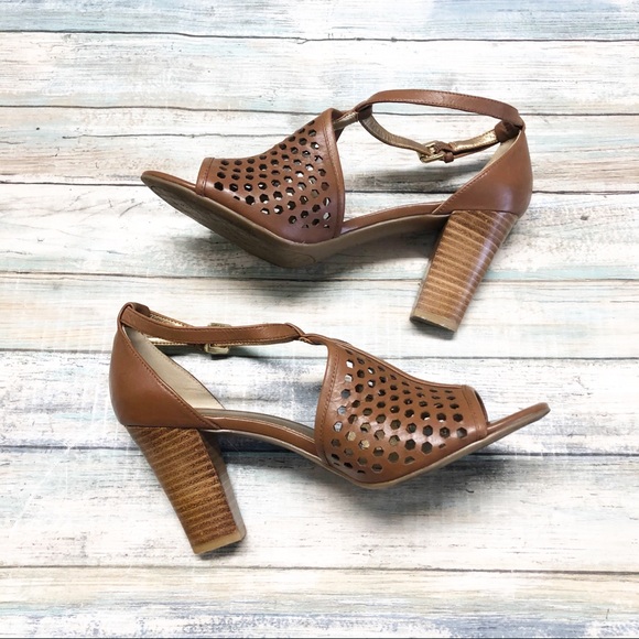 Joan & David Circa Leather Heeled Shoes Ankle Strap Open Toe Brown Sz 8 - Picture 3 of 8